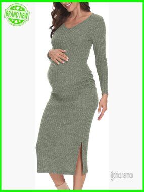 Long Sleeve Maternity Sweater Dress Bodycon V-Neck